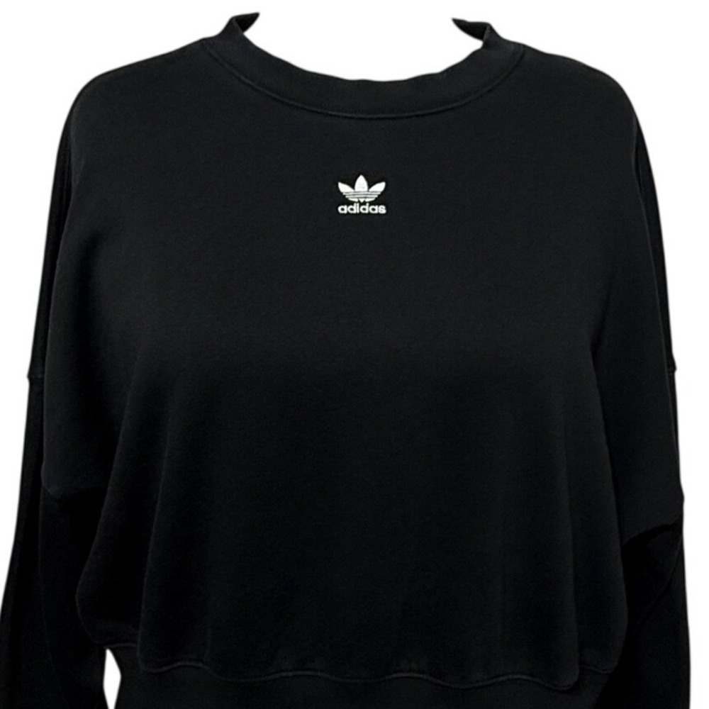 Adidas Sweatshirt Womens Medium Black Pullover Originals Trefoil Cropped Fleece